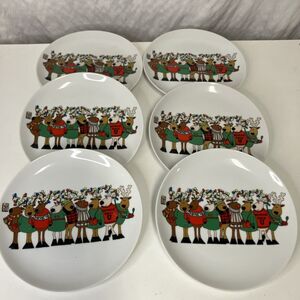 Vintage Cost Plus North Pole University Christmas Reindeer Salad Plates 6 Total